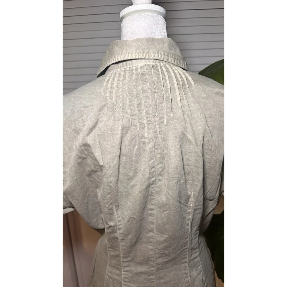Free People Light Sage Button Front Shirt Romper Short Sleeve Tie Waist Size M - Picture 8 of 15